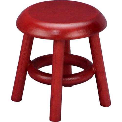 Handmade Birch Wooden Mini Miniature Stool for 1/12 Scale Dollhouse Home Living Room Bar Modern Furniture Model Decoration Red