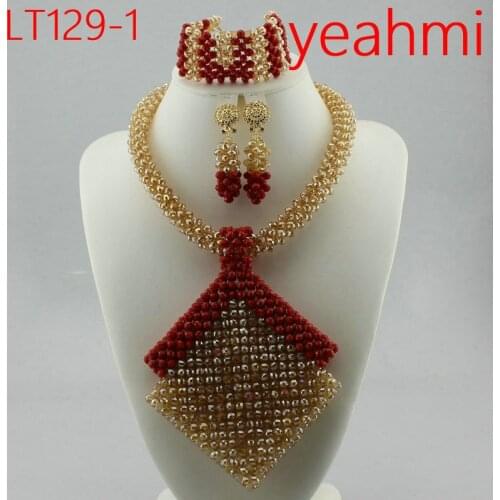 Dubai Gold Jewelry Sets for Women 2018 Bridal Gift Nigerian Wedding African Beads Jewelry Set Chunky Pendant Necklace LT129-2