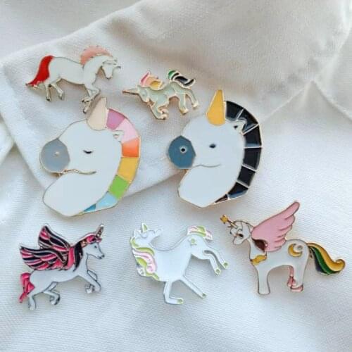 Hot Fahsion Cartoon brooch & pins Colorful Animal horse Enamel jackets Badge Cute Horse Head Brooches Pin button Women Jewelry