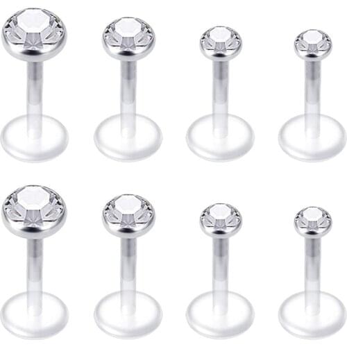 JFORYOU 8 Pcs 16G 6mm Clear Bioflex CZ Stone Opal Cartilage Helix Tragus Studs Earrings Stud Piercing