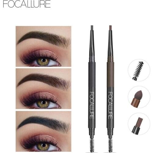 FOCALLURE Eyebrow Pencil 3 in 1 Auto Waterproof Eye Makeup Brow Shades Brush Powder Tint No Tone Long Lasting Eyebrow Pencil