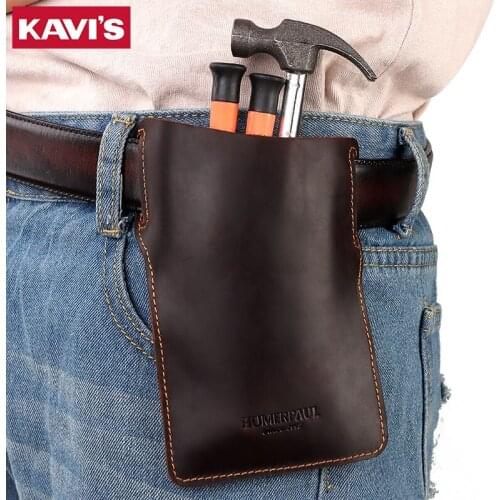 KAVIS New Crazy Horse Leather Men Cellphone Case Belt Waist Bag Portable Phone Belt Bags Cow Leather Purse Wallet Travel Cowboy