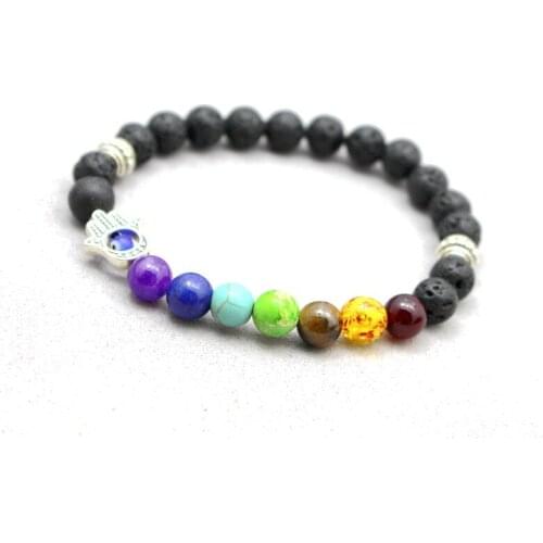Classic 8mm Yoga Natural Lava Stone Beads 7 Chakra Bracelet For Women Men