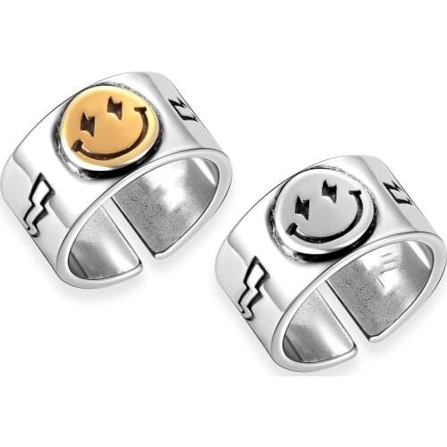 GANXIN 2021 New Best Punk Smiley Ring Retro Ancient Silver Plated Finger-ring Jewelery Hip Hop Adjustable Gift Rings For Womens