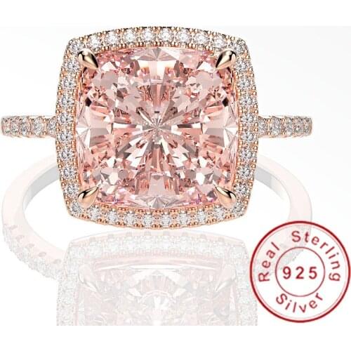 Original 925 sterling silver Cushion cut 5ct Topaz Diamond Ring Engagement Wedding band Rings for Women Statement Fine Jewelry