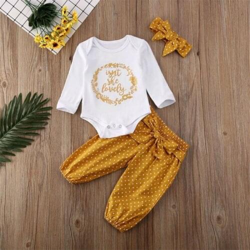 Newborn Baby Girl Romper Bodysuit Pants Headband Outfits Set Clothes
