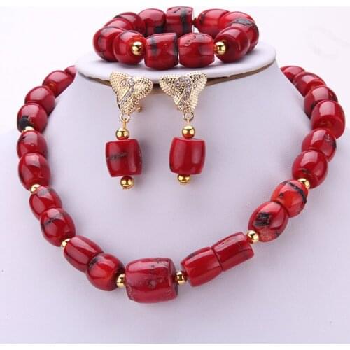4ujewelry Coral Necklace Set Choker Costume Nigerian Costume Jewelry Set 13-20mm Red / Wine Coral Beads Set