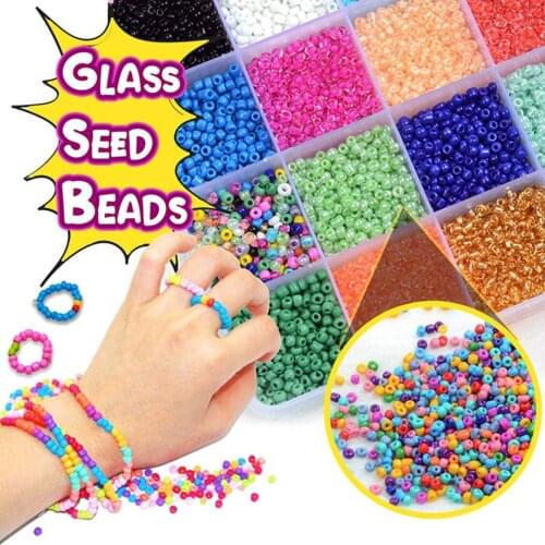 1Box Round Glass Seed Beads Loose Charms Elastic Strings Small Beads for DIY Bracelets Jewelry Making Finding Beading Supplies