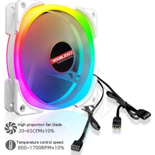 COOLMOON 12cm Computer Case Cooling Fan 4Pin PWM 5V 3Pin ARGB Computer Heatsink Cooler Radiator for Chassis PC Case CPU