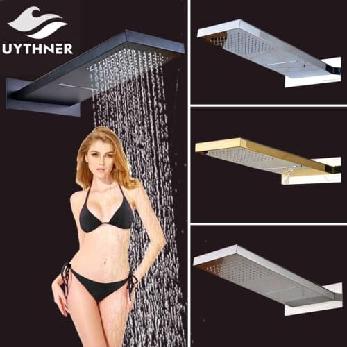 Uythner Polished Chrome Brass 22" Waterfall & Rainfall Shower Head Square Wall Mounted Sprayer