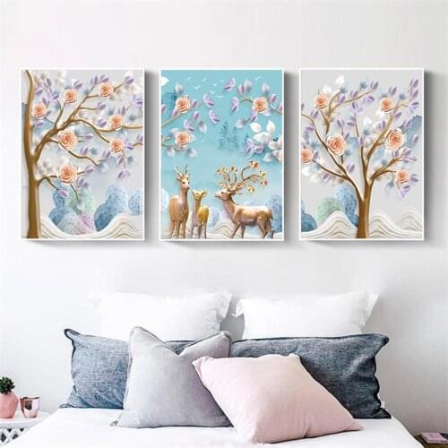 ELK Lucky Fortune Tree Canvas Painting Plant Abstract Wall Art Print Poster Canvas Art Wall Pictures for Living Room Decor