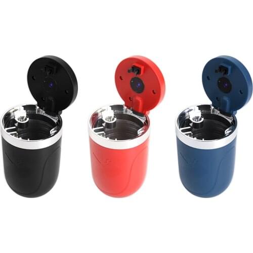 Push Type Multifunctional Portable LED Metal Liner Car Ashtray Flame Retardant Cigarette Cylinder Holder Box Car Accessories