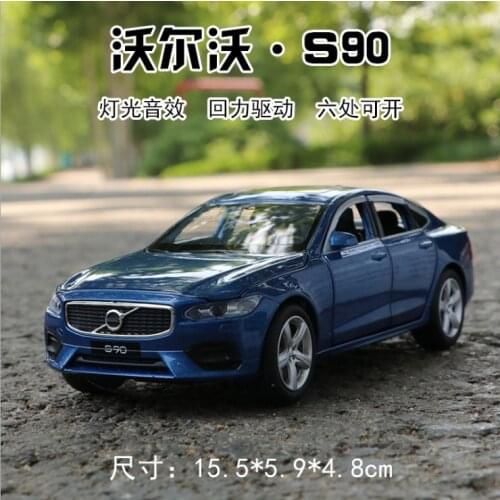 1: 32volvo S90 six door metal acousto-optic recoil alloy car model toy car decoration collection childrens birthday gifts blue