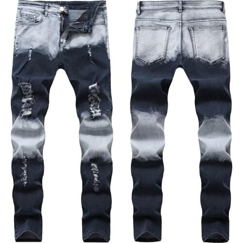 2021 Jeans Men Retro Hole Bleached Distressed Scratched Bleached Ripped Denim Trousers Male Cowboy Vintage Straight Stretch Tide