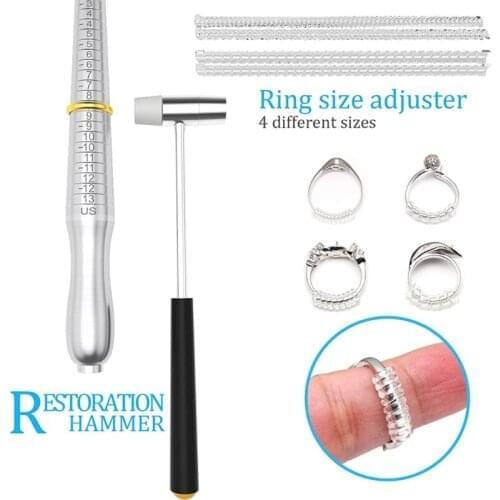 Ring Size Measuring Tool Set with Ring Mandrel Ring Gauge Jewelry Hammer Ring Size Adjuster with Polishing Cloth