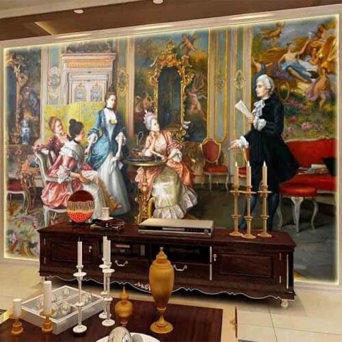 Custom Mural Wallpaper 3D Stereo European Court Oil Painting Fresco Living Room Theme Hotel Retro Background Wall Papers Murals