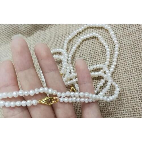 5pcs / Lot natural pearl 2x4mm white pearl necklace gold clasp 35cm 43cm 14'' 17'' Freshwater PEARL Women Jewelry
