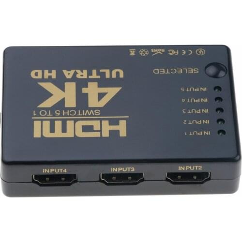 Ultra HD 4K Splitter 1x5 Port 3D 4K*2K Video Switch Switcher HDMI-compatible 1 Input 5 Output HUB With IR Remote