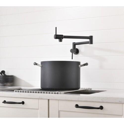 Oil Rubbed Bronze Brass Kitchen Sink Faucet Pot Filler Folding Stretchable Double Joint Swing Arm Wall Mount Kitchen Faucet