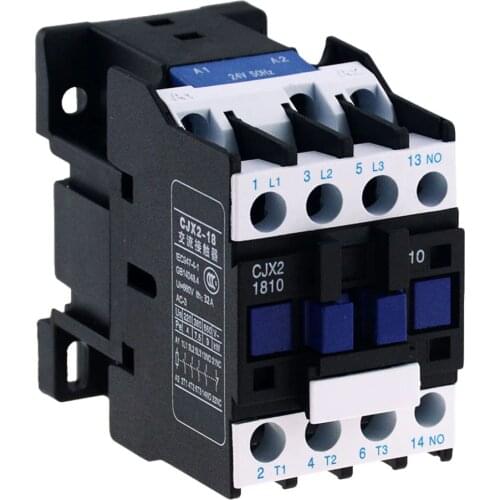 1PCS CJX2-1210 IP20 3 Phase Motor Contactor Relay 12A 3P 3 Pole 1 NO AC 24V 36V 110V 220V 380V Coil Household AC Contactor