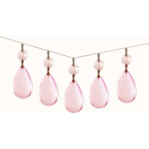 10pcs 50mm Crystal Glass Prism Teardrop pendant With Octagon Beads Bow Tie Connector Chandelier Prisms Parts (Pink)