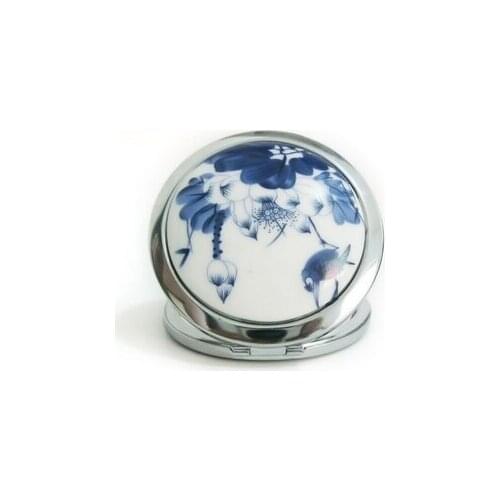 100pcs White and Blue Porcelain Pocket Mirror Compact Folded Portable Small Round Hand Mirror Makeup Vanity Metal