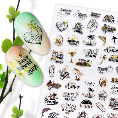 3D Nail Sticker Decals Fish Letter Beach Design Nail Art Decorations Stickers Sliders Manicure Accessories Nails Decoraciones