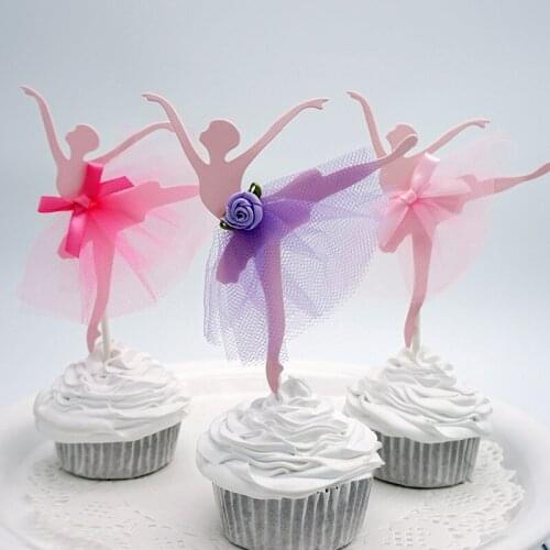 5/PCS ballerina girl cake card mesh yarn girl bake cake decoration dessert table display pieces