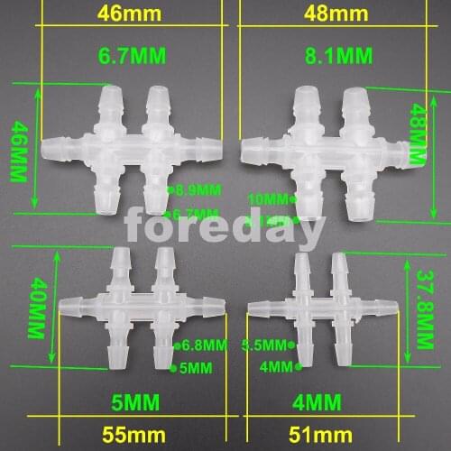 50PCS/Lot HQ 34MM 5MM 6.7MM 8.1mm Six-way 6 ways PE pipe tube connector 6 outlets joints PE materials*FD101-104