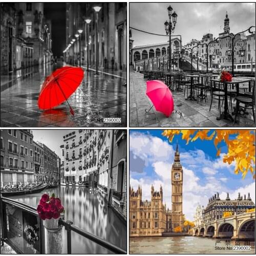 5D Full Square DIY Diamond Painting Red Umbrella Black White Background Cross Stitch Diamonds Embroidery Mosaic Home Decoration