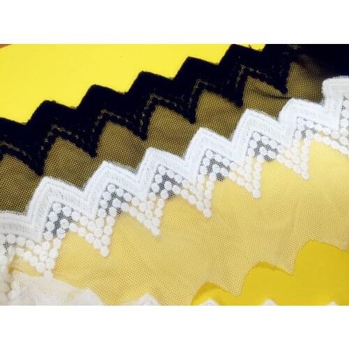 6.5cm 2.55" wide 14 yard black/ivory/beige gauze mesh tulle embroidered tapes lace trim ribbon clothes fabric 1140043QL4K124