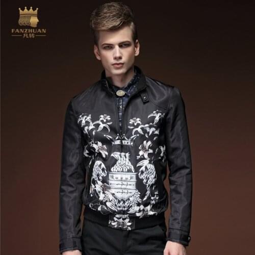 Free Shipping New fashion casual male Mens spring 2015 print black jacket pattern personality jacket 15010 On Sale fanzhuan