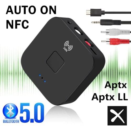 Bluetooth RCA Receiver 5.0 aptX LL AAC 3.5mm 3.5 Jack Aux Wireless Audio Adapter Stereo Music for TV Car Speaker with Mic NFC