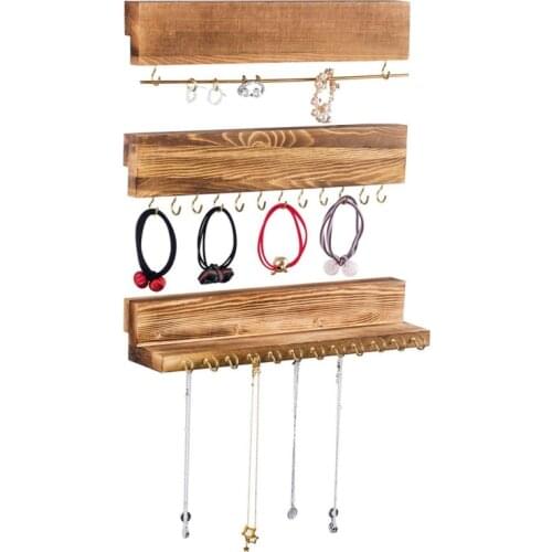 Household Necklace Display Stand Wood Wall Hanger Jewelry Organizer Keyring Storage Jewelry Hook Holder Necklace Stand Organizer