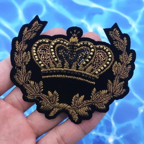 Flowers Beaded Crown Badges T-shirt Pants Clothing Decorated Motifs Embroidery Patches Beads Crafts DIY