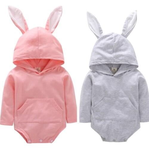 Newborn Baby Boy Girls Cartoon Rabbit Ear Romper Hooded Kids Long Sleeve Jumpsuit Outfits Baby Clothes