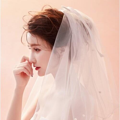 Tulle Wedding Dress Veils White Bowknot Bridal Multi Layer Hair Veil Comb Faux Pearls Bride Fairy Marriage Accessories