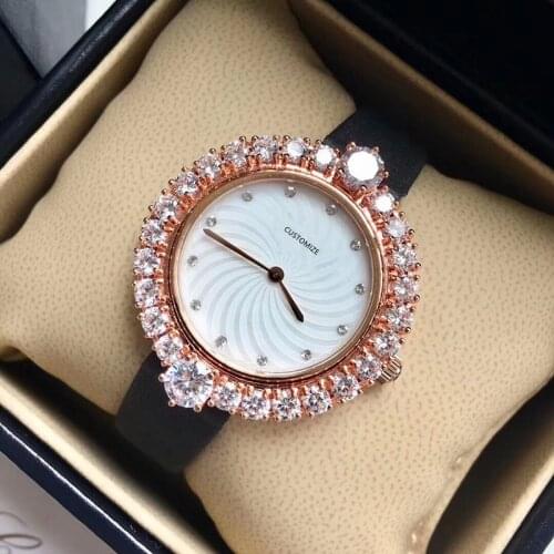 Hot brand real Leather Watch round circle Quartz Wrist watch happy stones Women watch luxurious brand accessory