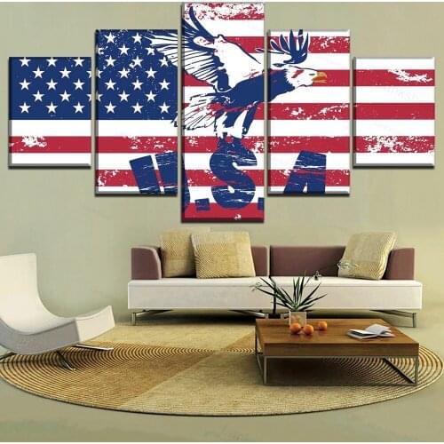 Canvas Prints Artistic American Flag Poster Home Decorative Living Room Wall Art Framework 5 Pieces Modern Painting
