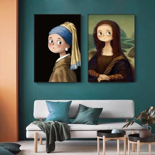 Cute Retro Famous Painting Mona Lisa Wall Art Canvas Painting Nordic Posters And Prints Wall pictures For Living Room Decor