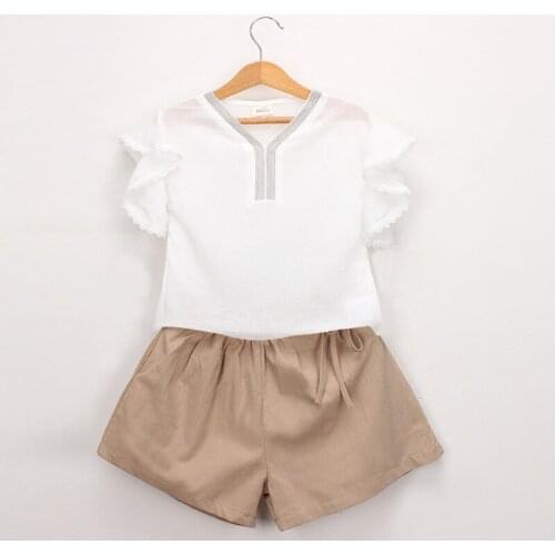 Girls outfits Two-piece fashion flared sleeve top and shorts toddler girl clothes boutique clothes free shipping