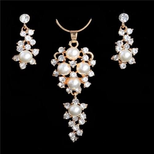 High quality Imitation Pearl Jewelry Sets For Women Austria Crystal Rhinestone Pendants Necklace Earrings Set Pearl Jewelry