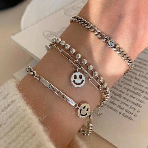 Korean New Double Layers Smiley Face Bracelet Classic Simple Beads Bracelet Titanium steel No Fading Women Men Jewelry Good Luck