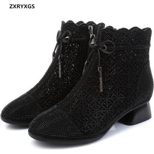 Hot 2021 New Fashion Spring Summer Microfiber Rhinestones Boots Women Boots Classic Black Shoes Large Size 35-43 Martin Boots