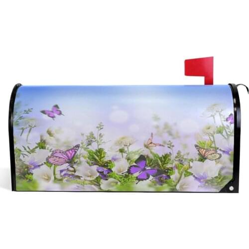 Butterfly Flying Flowers Garden Magnetic Mailbox Cover Waterproof MailWraps Garden Yard Home Decor for Outside Standard Size