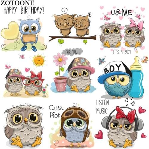 ZOTOONE Cute Music Owl Patch Animal Stickers Iron on Transfers for Clothes T-shirt Accessory Applique DIY Heat Transfer G