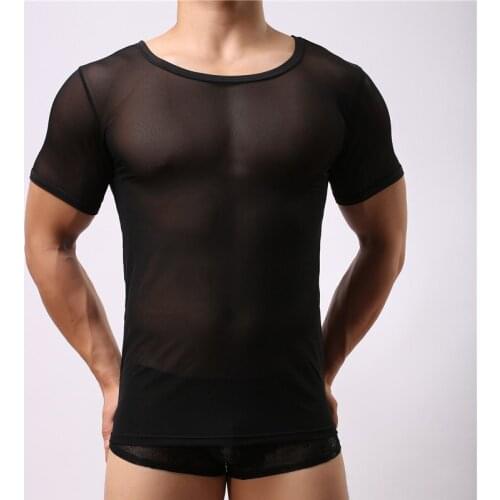 Men Sexy Undershirt Ultra-thin Casual Short Sleeves Men T-Shirt Brand Mesh Breathable Close-Fitting Mens Undershirts