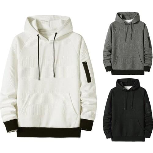 Mens Hooded Sweatshirt Long Sleeve Striped Pullover Padded Hoodies with Drawstring Casual Patchwork Loose Tops