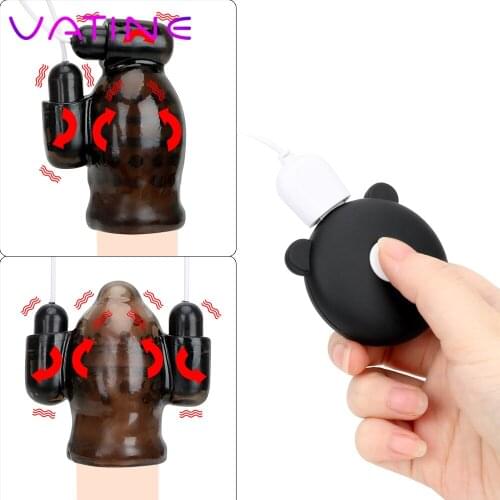 VATINE Male Masturbator Glans Trainer Massage Sex Toys For Men Penis Vibrator Dual Bullet Vibrators Delay Ejaculation Cock Ring