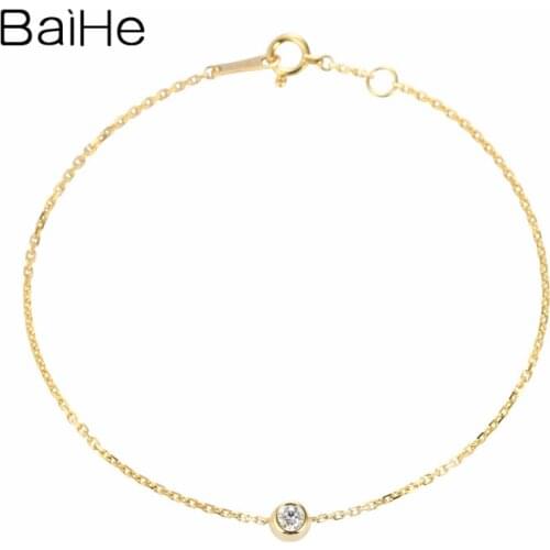 BAIHE Solid 18K Yellow Gold 0.09ct H/SI Natural Diamond Bracelet Women Браслет Trendy Fine Jewelry Wedding Gift Round Apyrankė